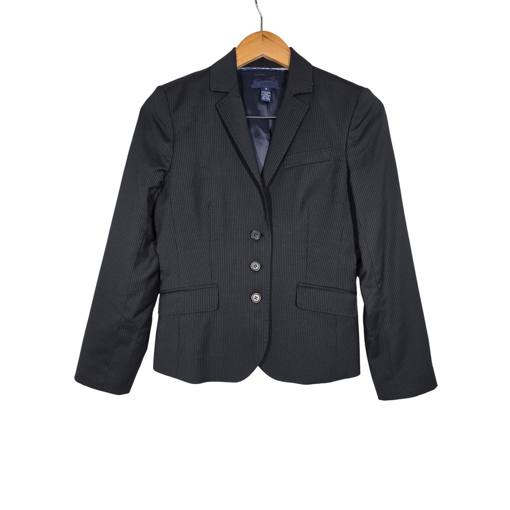 J.Crew Navy Pinstripe Italian Wool 3-Button Blazer Jacket Women 6 Office Wear